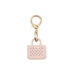 Tiny Tote Keychain Checkered Linen/ Pink Marshmallow