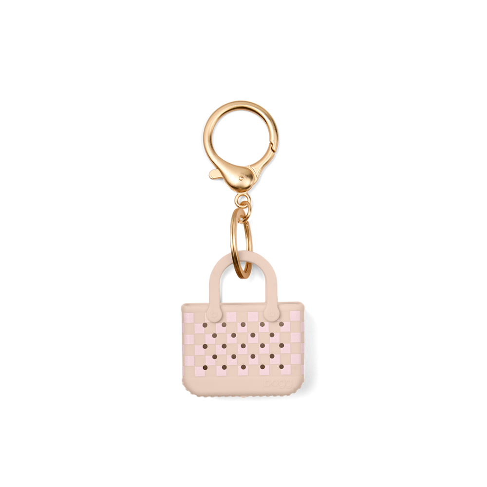 Tiny Tote Keychain Checkered Linen/ Pink Marshmallow