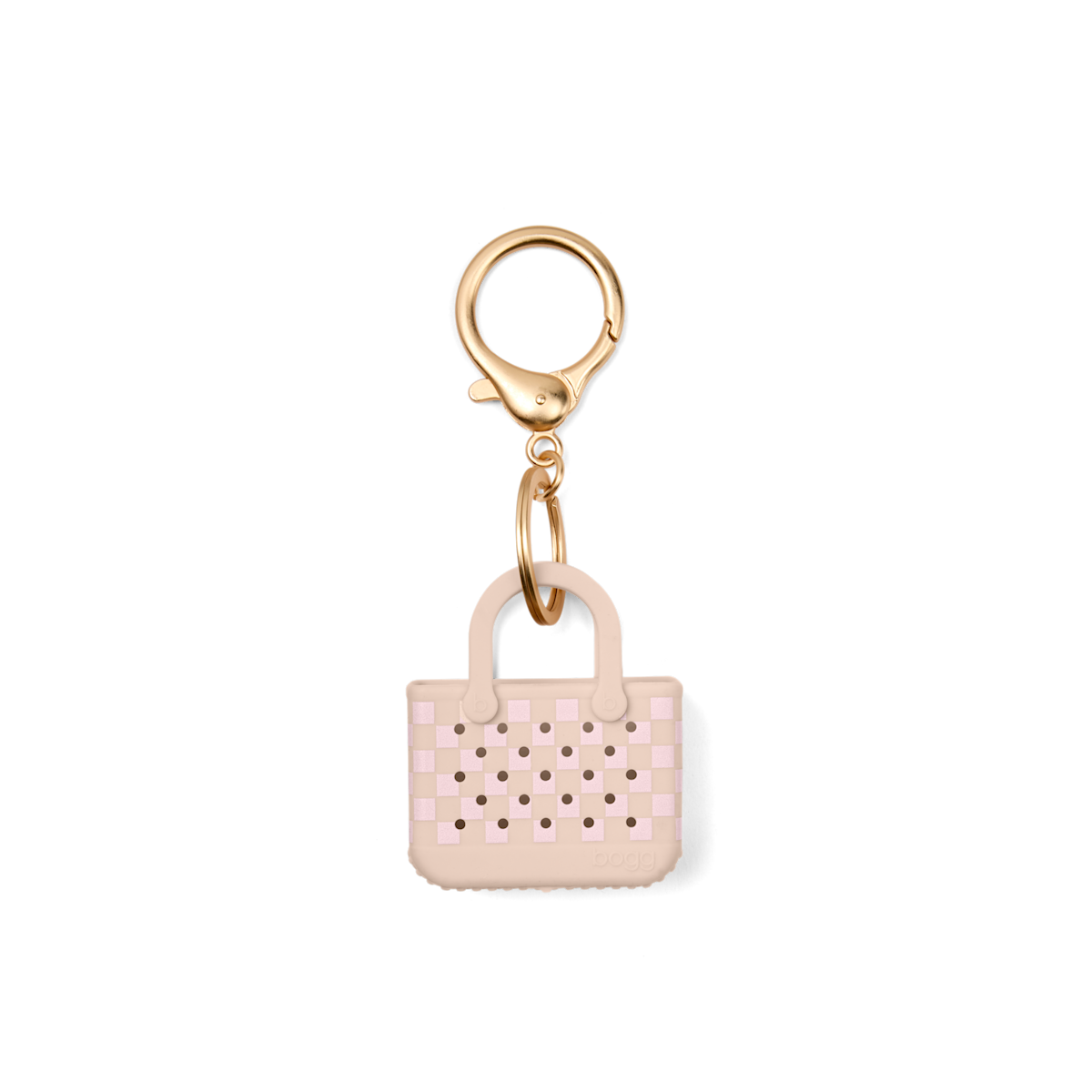 Tiny Tote Keychain Checkered Linen/ Pink Marshmallow